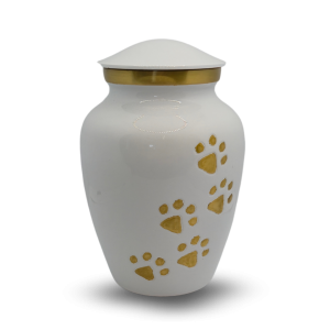 Classic Brass White Urn with Gold paws